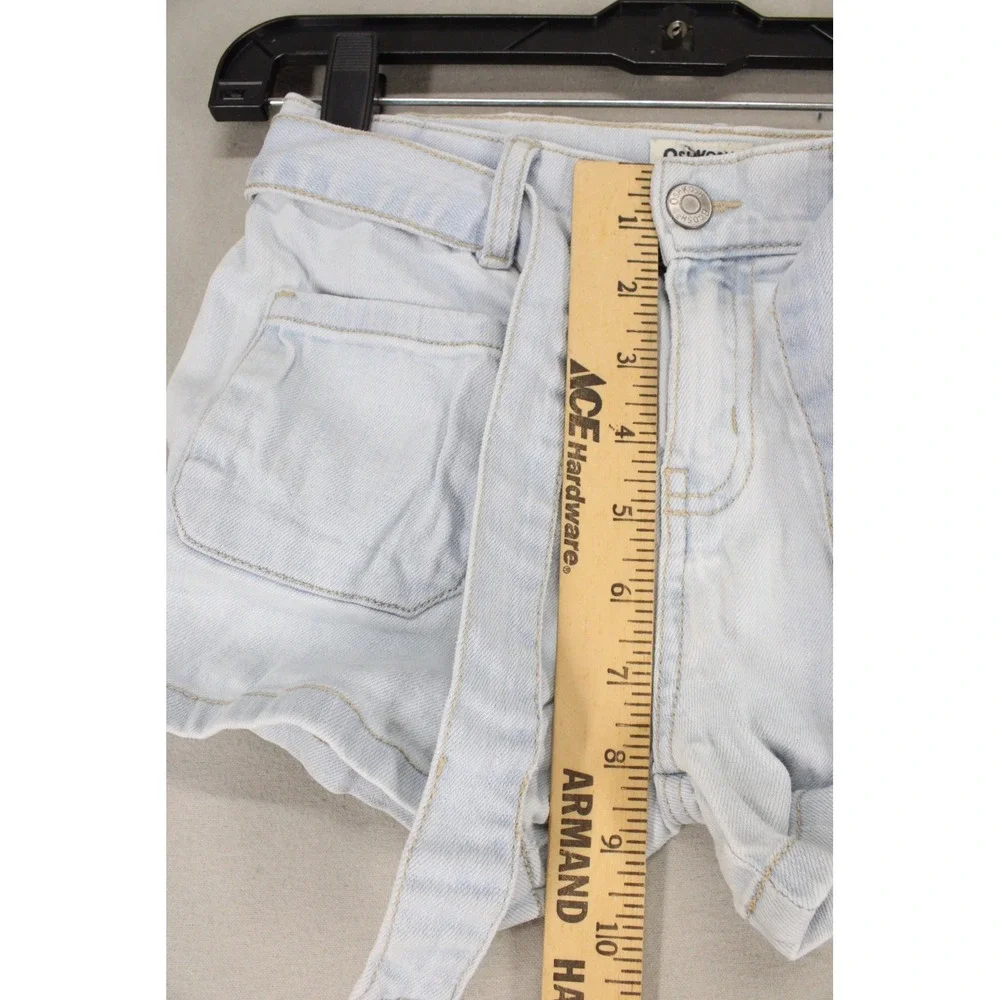 OshKosh Bgosh Girls Light Wash Denim Shorts Tie Belt Pockets Size 8 Cute